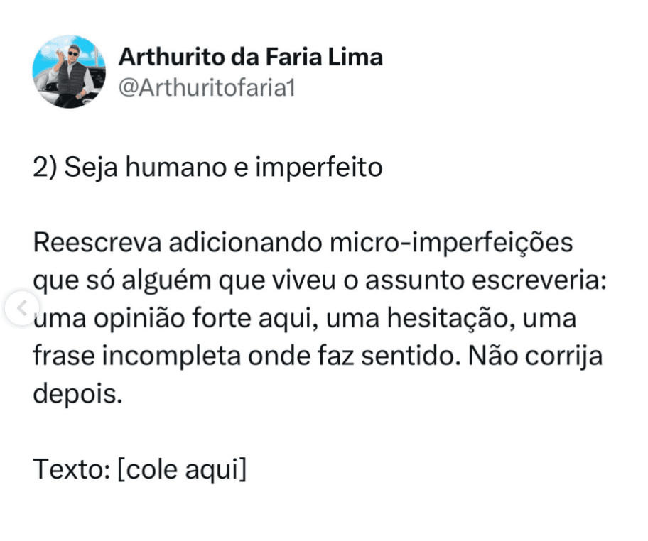 Print de post do Instagram de humor Arthurito da Faria Lima.